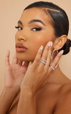 Silver Diamante Baguette 3 Pack Ring Set