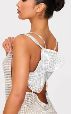 Silver Diamante Bow Shoulder Bag