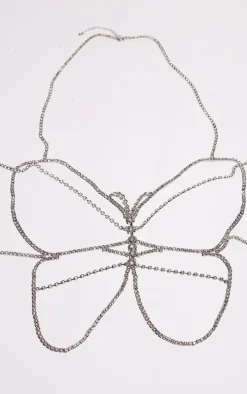 Silver Diamante Butterfly Chain Bralette