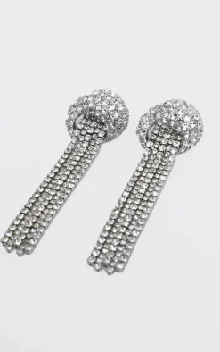 Silver Diamante Chunky Shell Tassel Statement Earrings