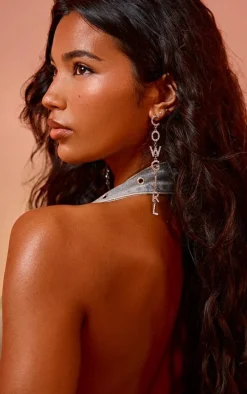 Silver Diamante 'Cowgirl' Statement Drop Earrings