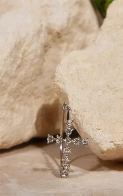 Silver Diamante Cross Hoop Earrings