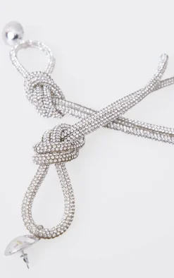 Silver Diamante Knot Statement Earrings