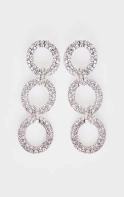 Silver Diamante Link Chain Statement Earrings