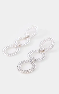 Silver Diamante Link Chain Statement Earrings