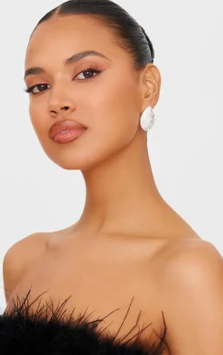 Silver Diamante Tear Drop Stud Earrings