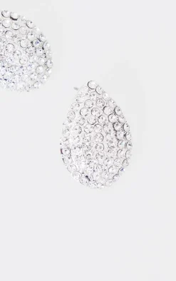 Silver Diamante Tear Drop Stud Earrings