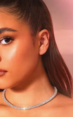 Silver Diamante Tube Choker