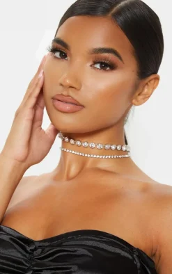 Silver Double Diamante Choker Two Pack