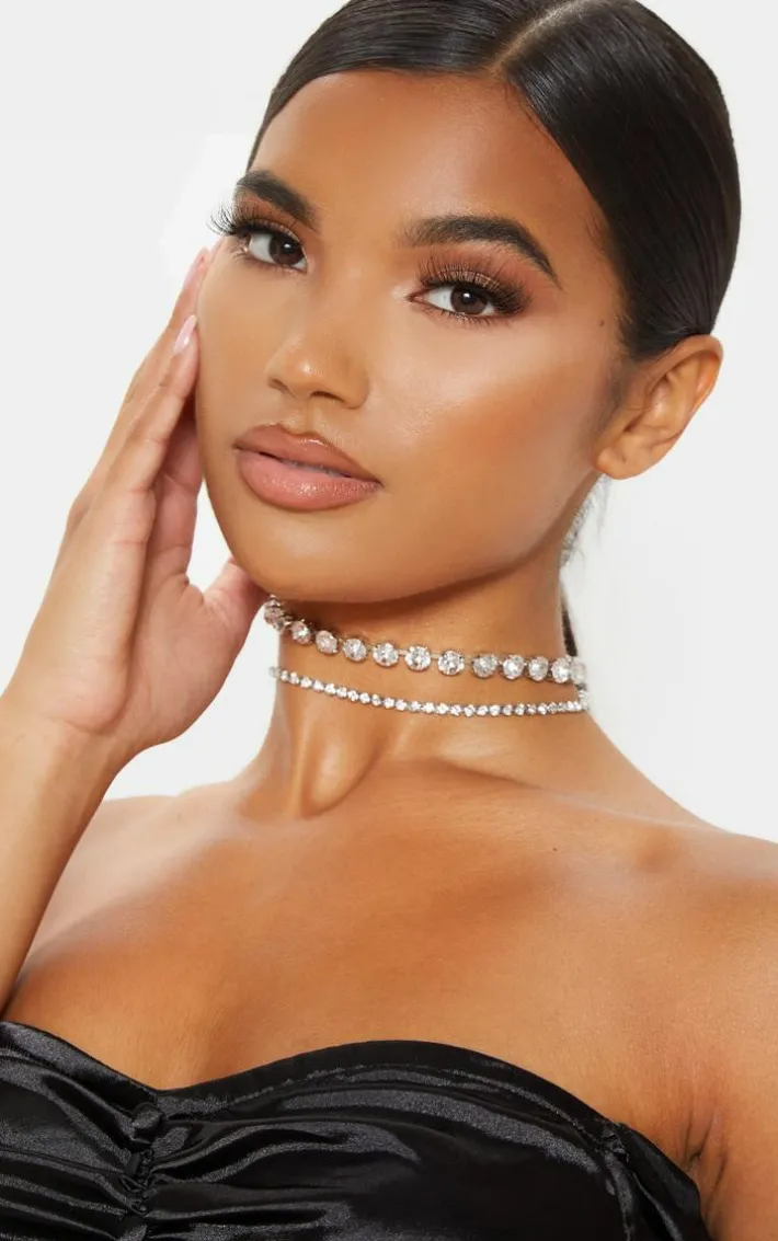 Silver Double Diamante Choker Two Pack
