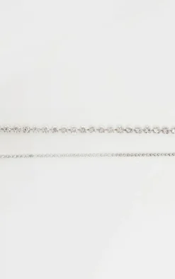 Silver Double Diamante Choker Two Pack