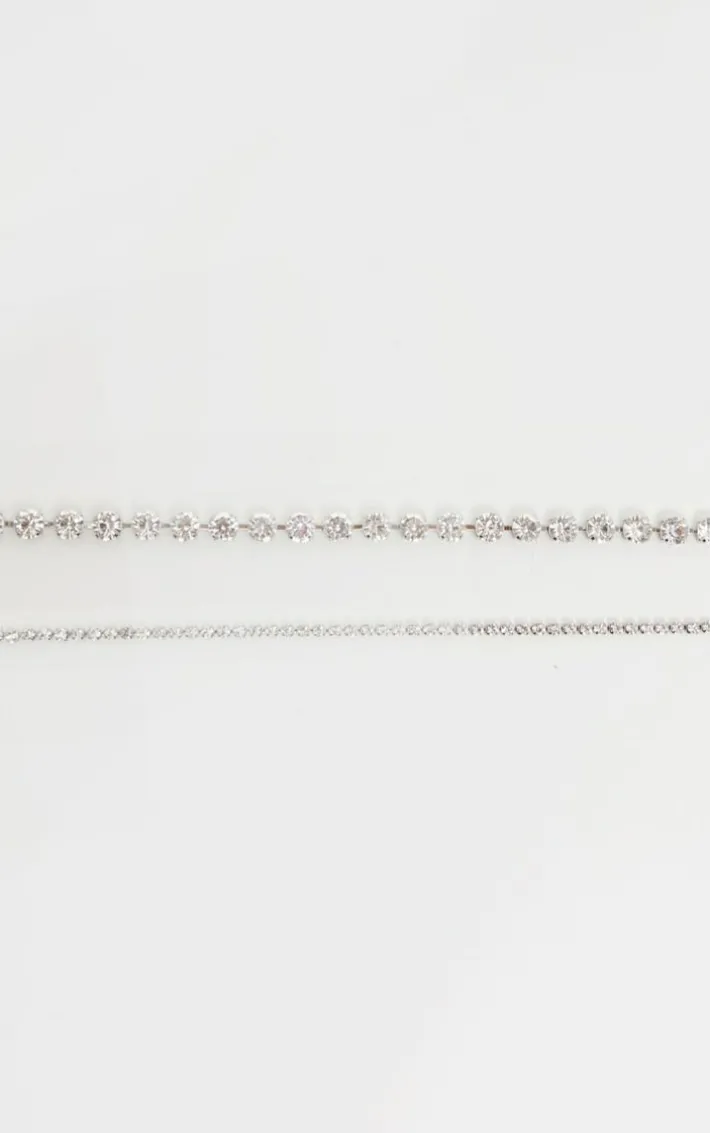 Silver Double Diamante Choker Two Pack