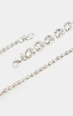 Silver Double Diamante Choker Two Pack