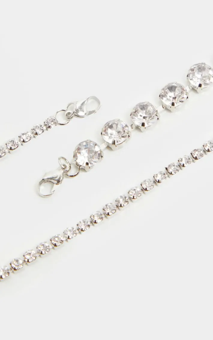 Silver Double Diamante Choker Two Pack