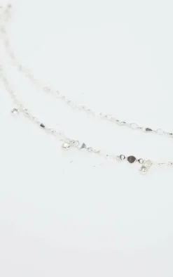 Silver Double Layer Stars And Diamante Chain Anklet