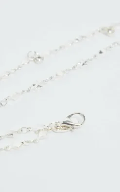 Silver Double Layer Stars And Diamante Chain Anklet