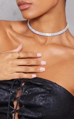 Silver Double Row Diamante Choker