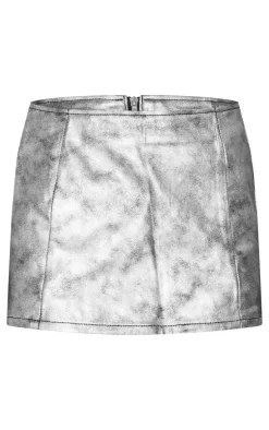 Silver Extreme Micro Mini Coated Denim Skirt