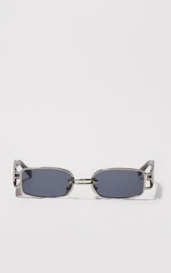 Silver Frame Slim Square Chunky Sunglasses