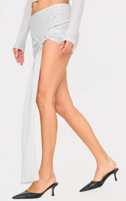 Silver Glitter Drape Front Mini Skirt