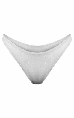 Silver Glitter High Leg Bikini Bottoms