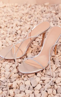 Silver Glitter Lace Up Heels