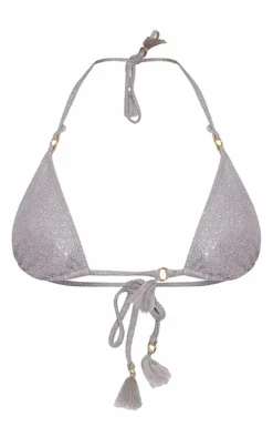 Silver Glitter Tassel Bikini Top