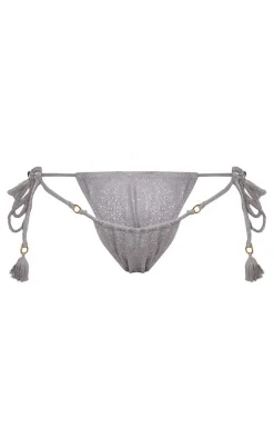 Silver Glitter Tassel Detail Bikini Bottoms