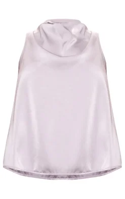 Silver Grey Satin Open Back Longline Top