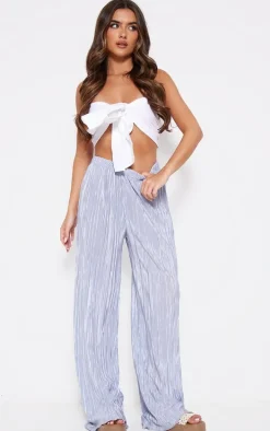 Silver Grey Sheer Shimmer Plisse Wide Leg Pants