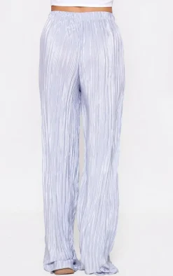 Silver Grey Sheer Shimmer Plisse Wide Leg Pants