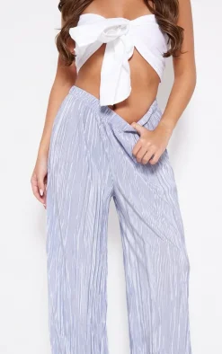 Silver Grey Sheer Shimmer Plisse Wide Leg Pants