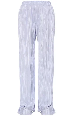 Silver Grey Sheer Shimmer Plisse Wide Leg Pants