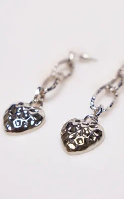 Silver Heart Chain Link Statement Earrings
