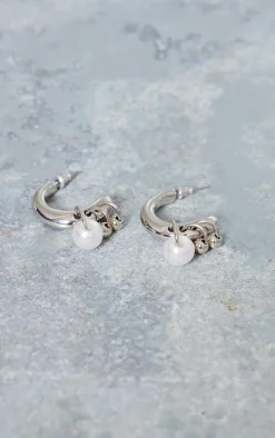 Silver Hoop Pearl Earrings