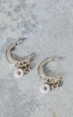 Silver Hoop Pearl Earrings
