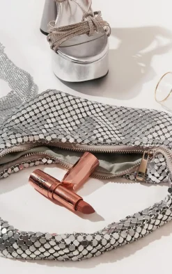 Silver Large Chainmail Curved Shoulder Bag