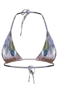 Silver Metallic Abstract Print Micro Bikini Top