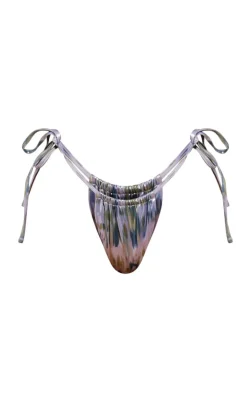 Silver Metallic Abstract Print Tie Side Bikini Bottoms