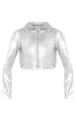 Silver Metallic Coated Contrast Denim Jacket