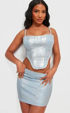 Silver Metallic Coated Denim Corset Top