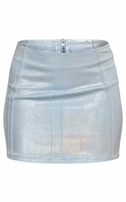 Silver Metallic Coated Denim Micro Mini Skirt