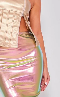 Silver Metallic Faux Leather Basic Maxi Skirt