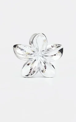Silver Metallic Flower Hair Claw Clip