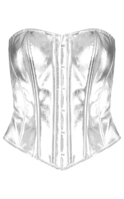 Silver Metallic Hook And Eye Corset