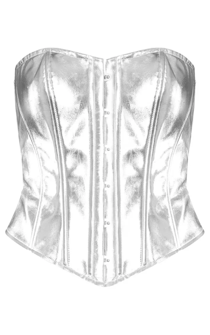 Silver Metallic Hook And Eye Corset