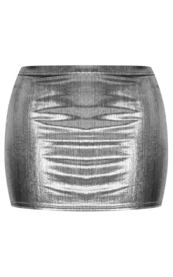 Silver Metallic Jersey Micro Mini Skirt