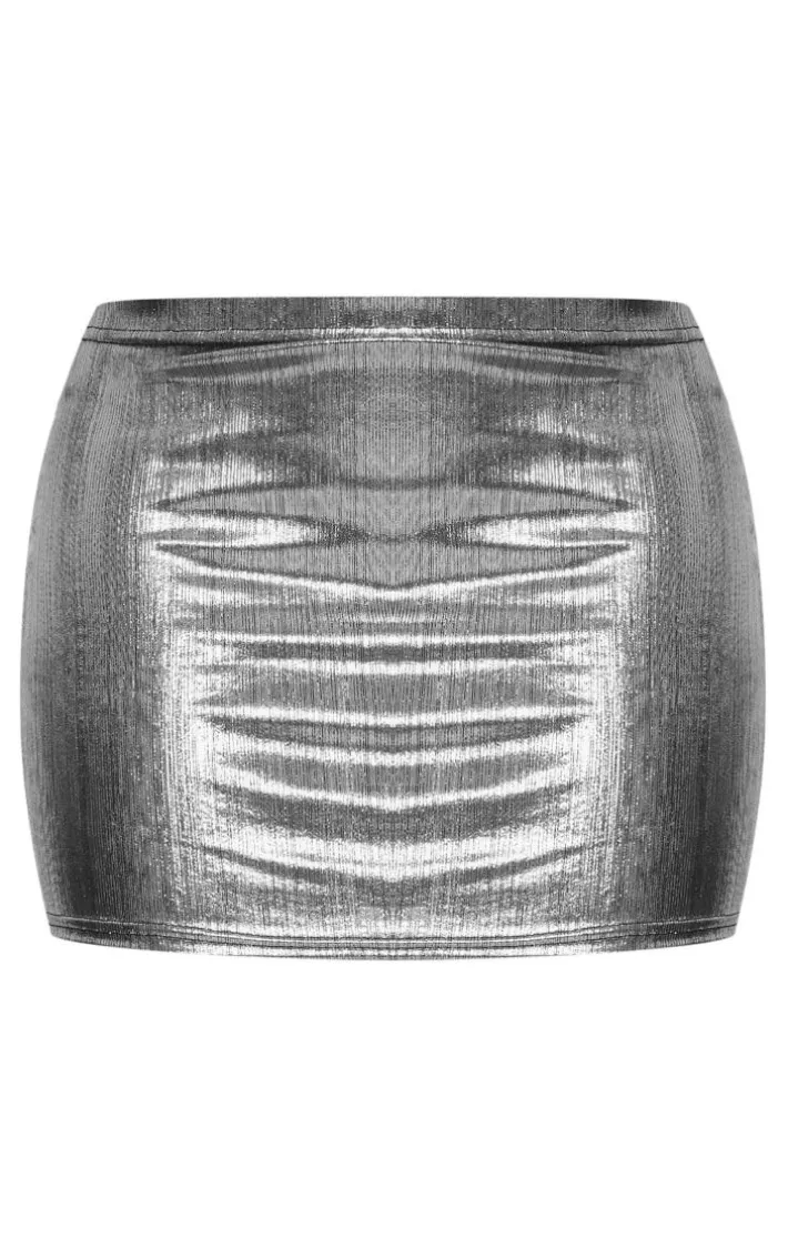 Silver Metallic Jersey Micro Mini Skirt