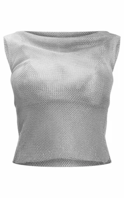 Silver Metallic Netted Long Top
