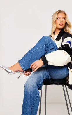 Silver Metallic PU Point Toe High Heeled Court Mules